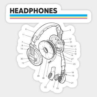 Retro Headphones Diagram Sticker